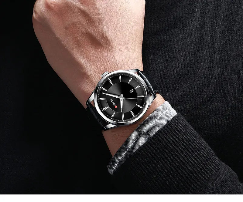 Men's Quartz Wristwatch with Leather Strap - Luxury Analog Business Watch