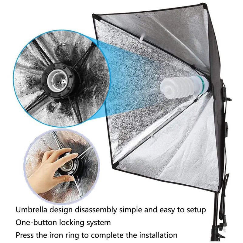 50x70cm Photography Soft Box Kit with Tripod and E27 Lamp Holder for Studio Lighting