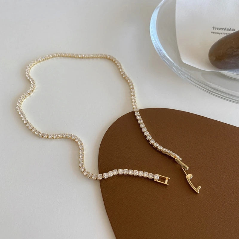 Iced Out Tennis Chain Necklace for Women 18K Gold Plated Jewelry Gift