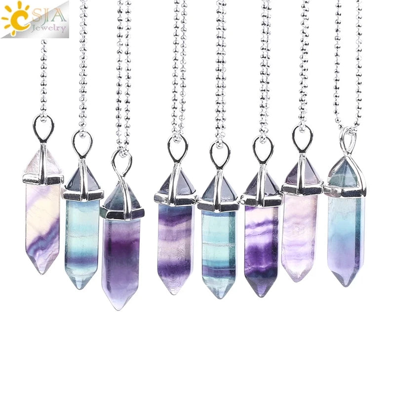 Natural Fluorite Crystal Necklace with Hexagonal Pendant for Healing & Spirituality