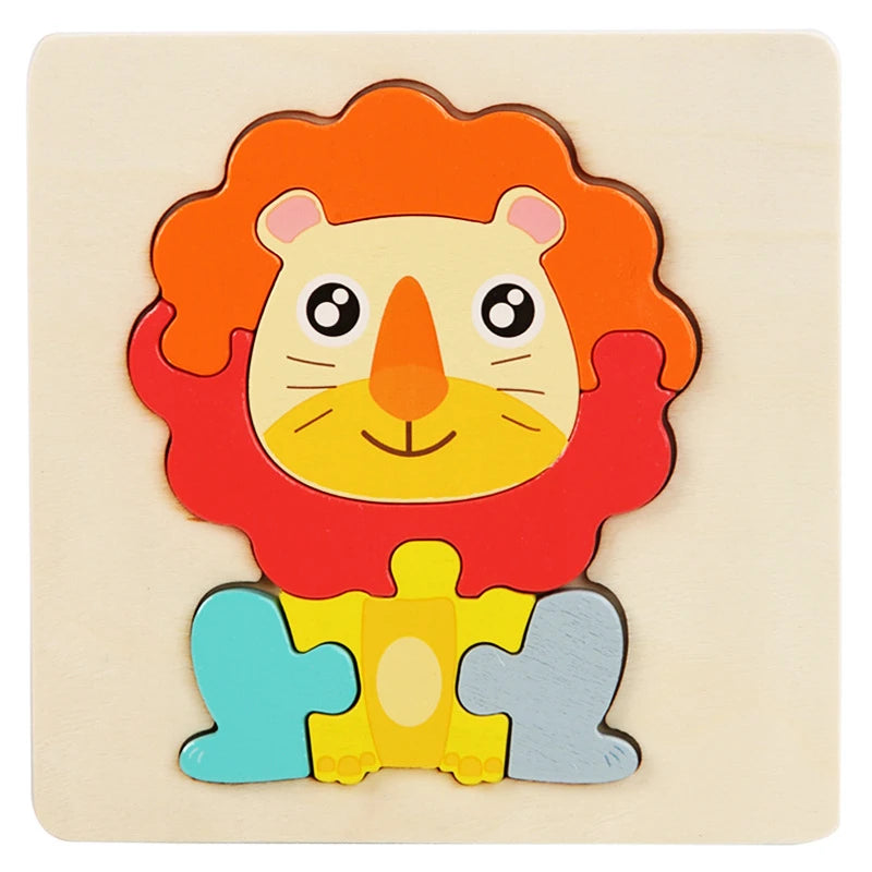 Kids Wooden 3D Animal Puzzle - Educational Cognitive Jigsaw Toy for Children