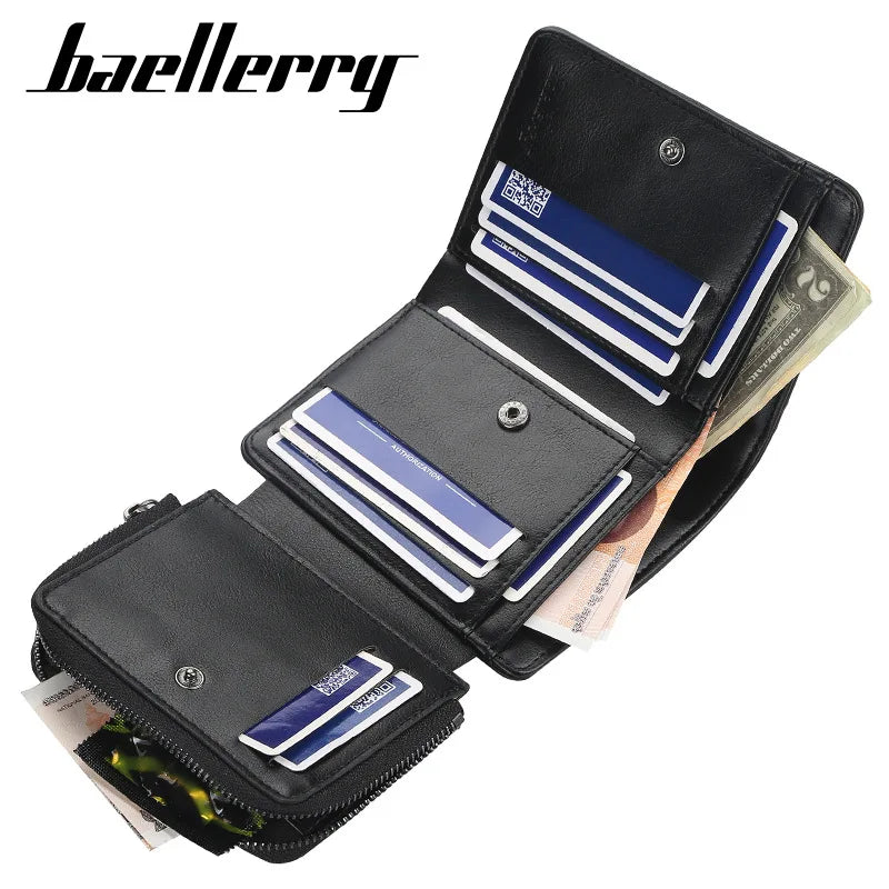 Men's PU Leather Wallet with Zipper Card Holder & Coin Pocket - Vintage Style