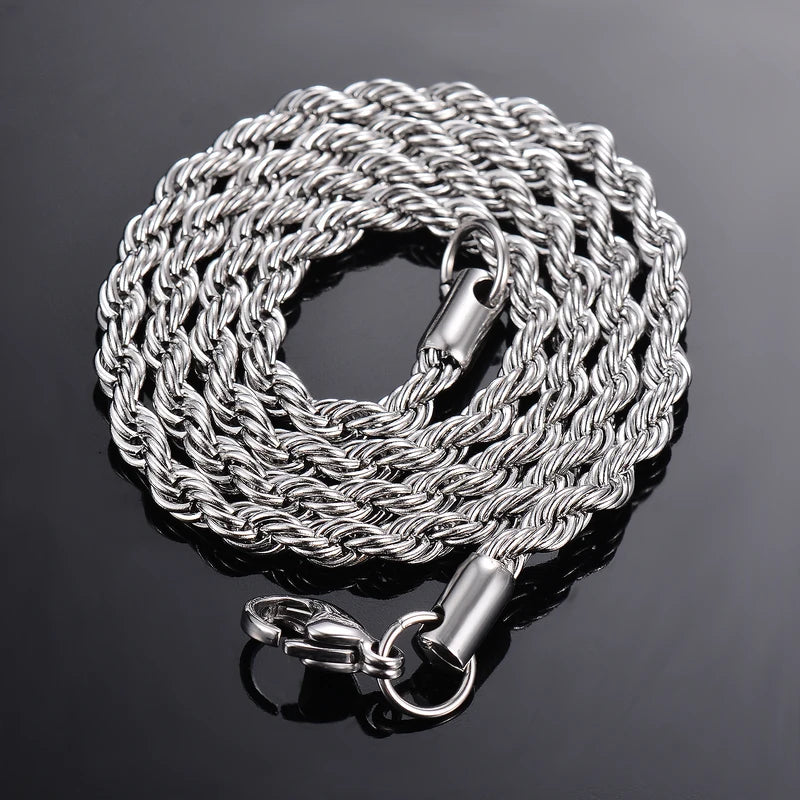 Stainless Steel Rope Chain Necklace & Bracelet - Men & Women, Multiple Lengths & Widths