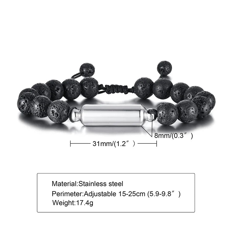 Men Urn Bracelet Beaded Cremation Jewelry for Ashes Adjustable Memorial Accessory