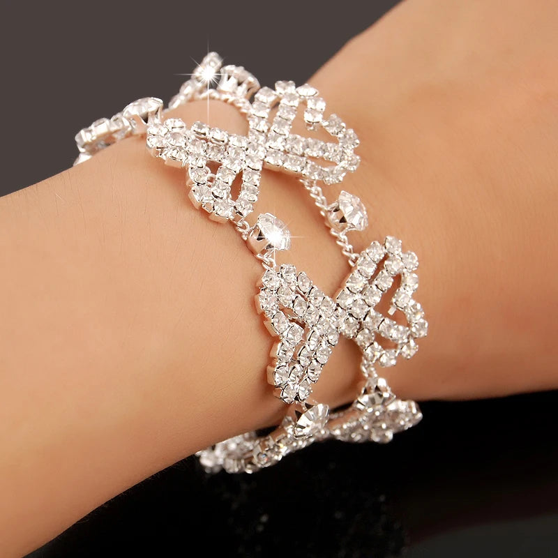 Luxury Charm Bracelets 925 Silver Zircon Crystal Women Wedding Jewelry