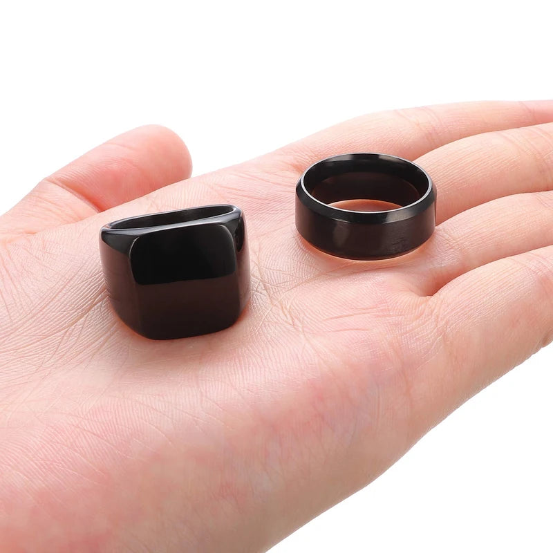 Men's Black Stainless Steel Signet Ring with Infinity Square Design — Wedding & Party Jewelry
