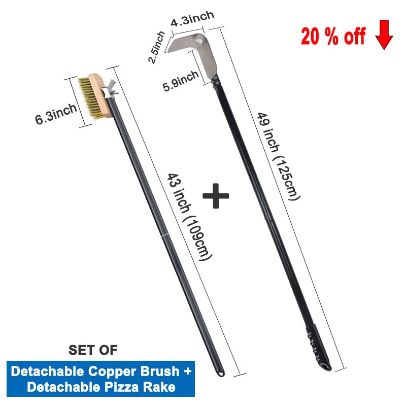 Long Handle Pizza Oven Cleaning Brush with Copper Bristles - 21 Inch Aluminum Handle