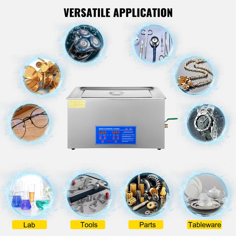Ultrasonic Jewelry Cleaner 1.3L-30L Digital Home & Professional Cleaning Machine