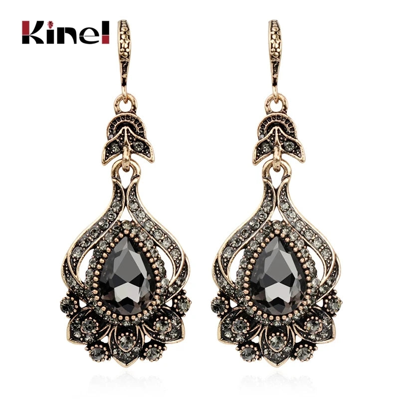 Luxury Gray Crystal Bridal Earrings for Women - Vintage Gold Drop Jewelry