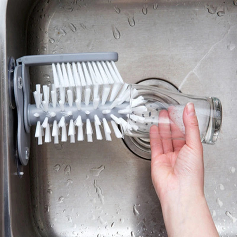Glass and Bottle Cleaning Brush with Suction Base - Double Sided Kitchen Tool
