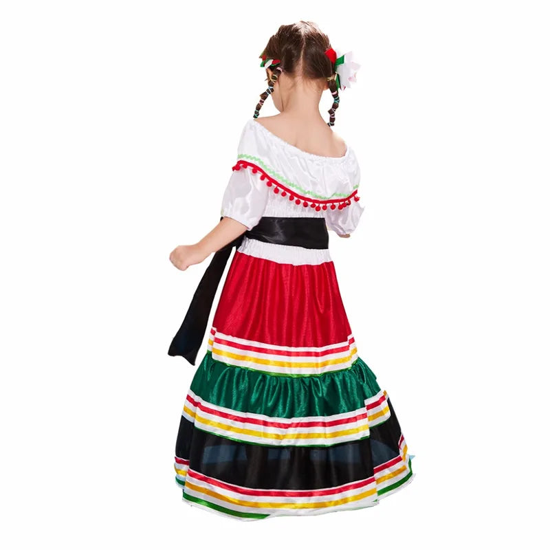 Women Mexican Off Shoulder Costume Dress for Halloween Carnival and Party