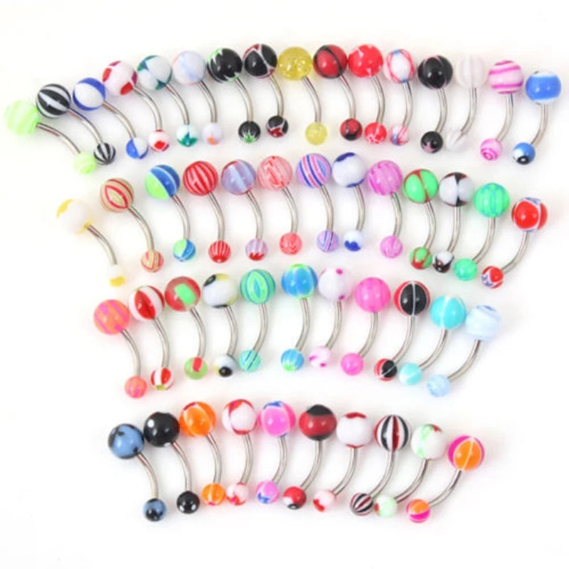 10 Pcs Belly Button Rings Surgical Steel Navel Jewelry Rhinestone Set