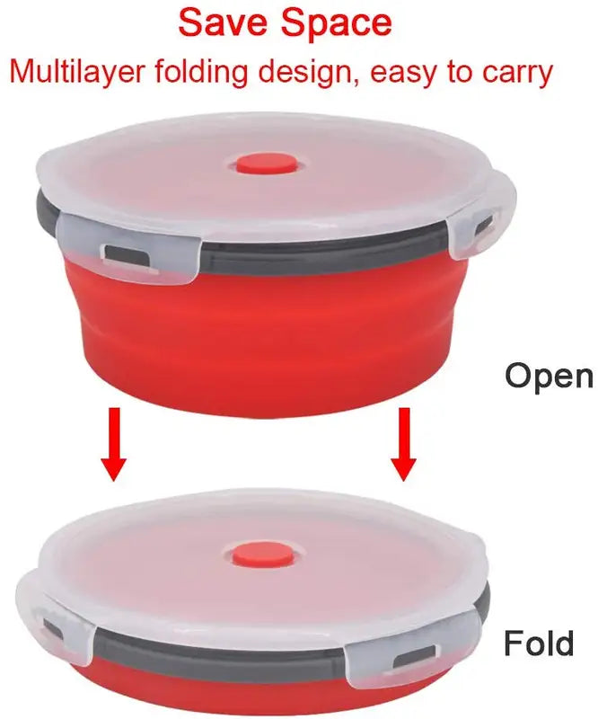 Silicone Folding Lunch Box Set with Lid - Portable Food Container & Salad Bowl