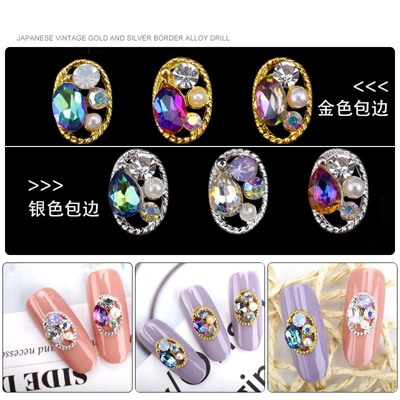 20PCS Mixed Hex Hollow Oval Rhinestones and Pearls for Nail Art and DIY Crafts