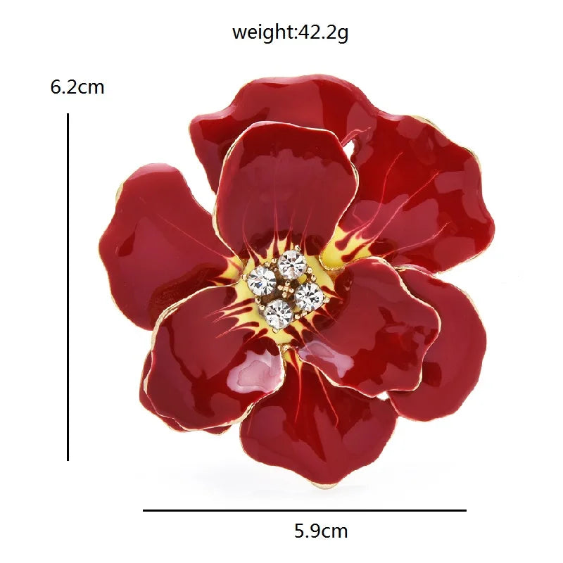 Big Blue Enamel Flower Brooch Pin Jewelry Gift Rose Badge - Gold Color