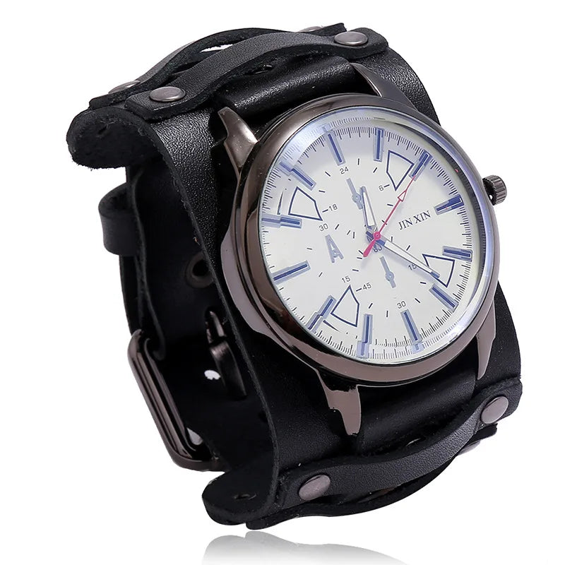 Men's Retro Punk Leather Strap Quartz Watch - Fashion Casual Wristwatch 2024 Gift