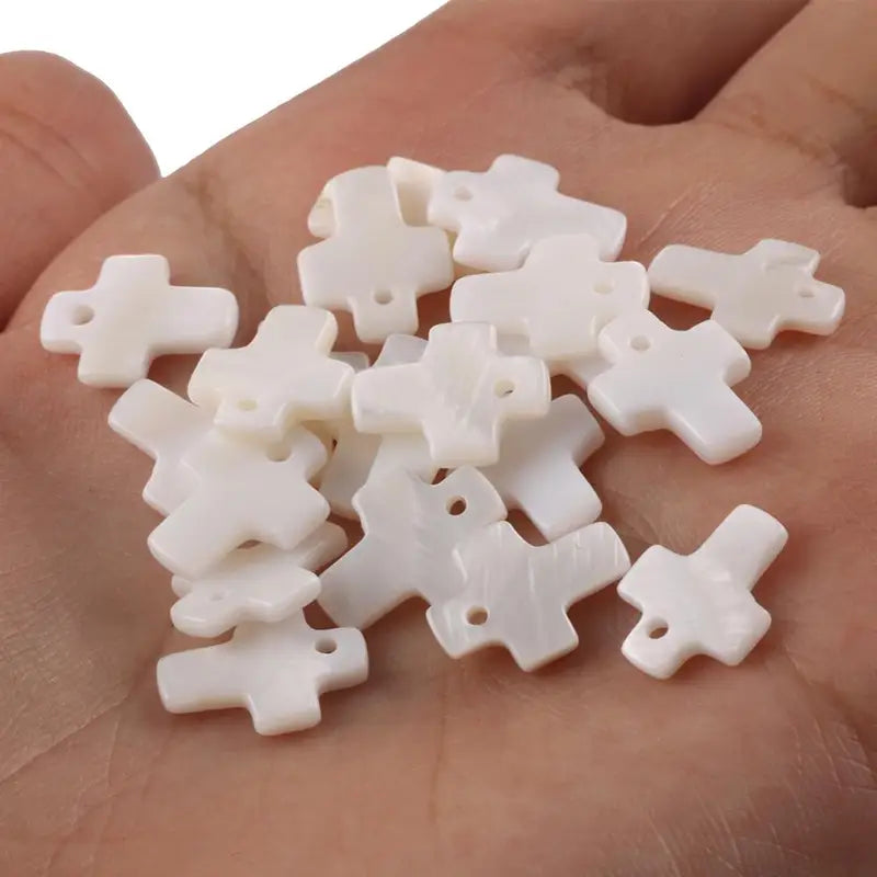 Natural Mother of Pearl Cross Beads Charms for DIY Jewelry Making - 30pcs