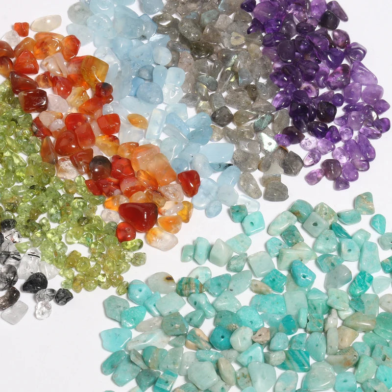 Natural Stone Beads for Jewelry Making - Irregular Amazonite, Amethyst, Apatite, Gravel Chips, Bulk DIY Bracelets 16"