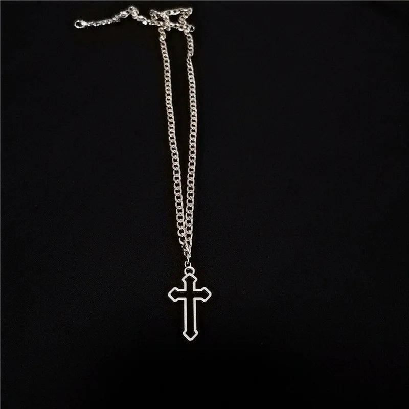 Vintage Gothic Hollow Cross Pendant Necklace for Men & Women - Street Style Jewelry