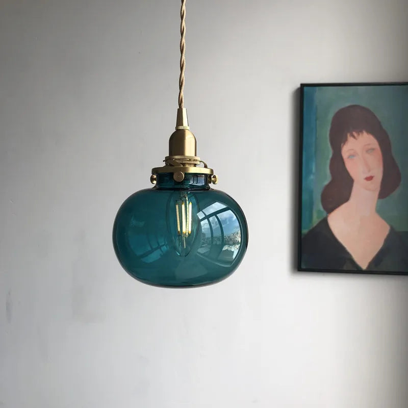 Nordic Glass Ball Pendant Light - Modern Japanese Style LED Fixture for Bedroom & Living Room