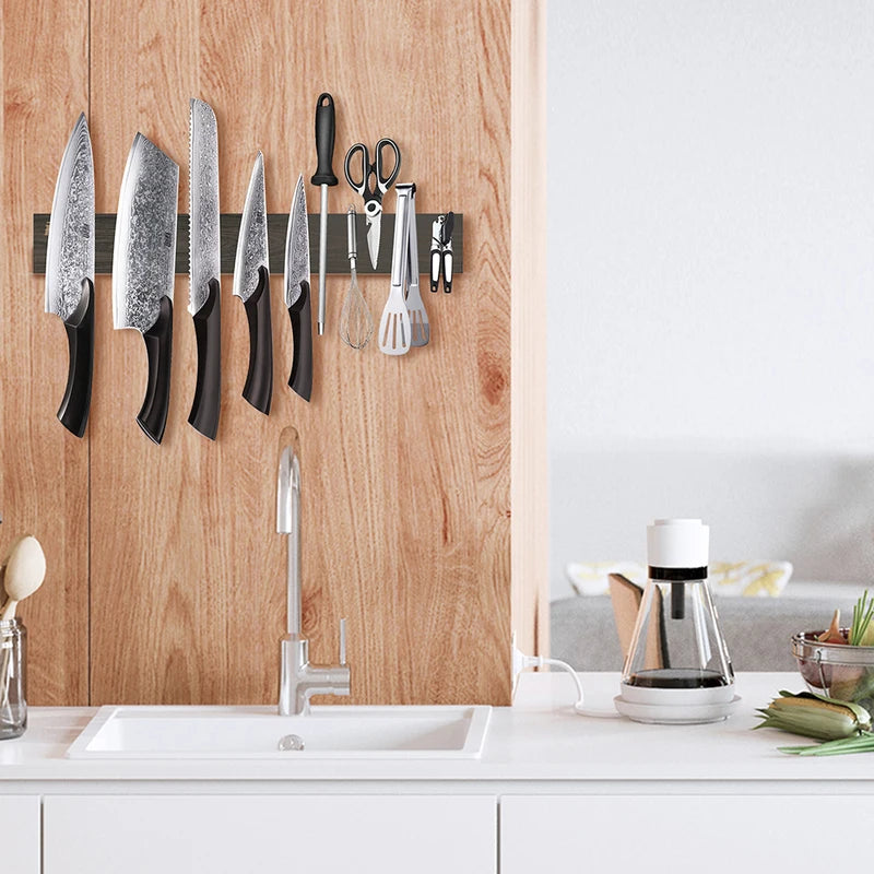 Magnetic Knife Strip Wall Mount Holder - Handmade Acacia Wood 3-Piece Set