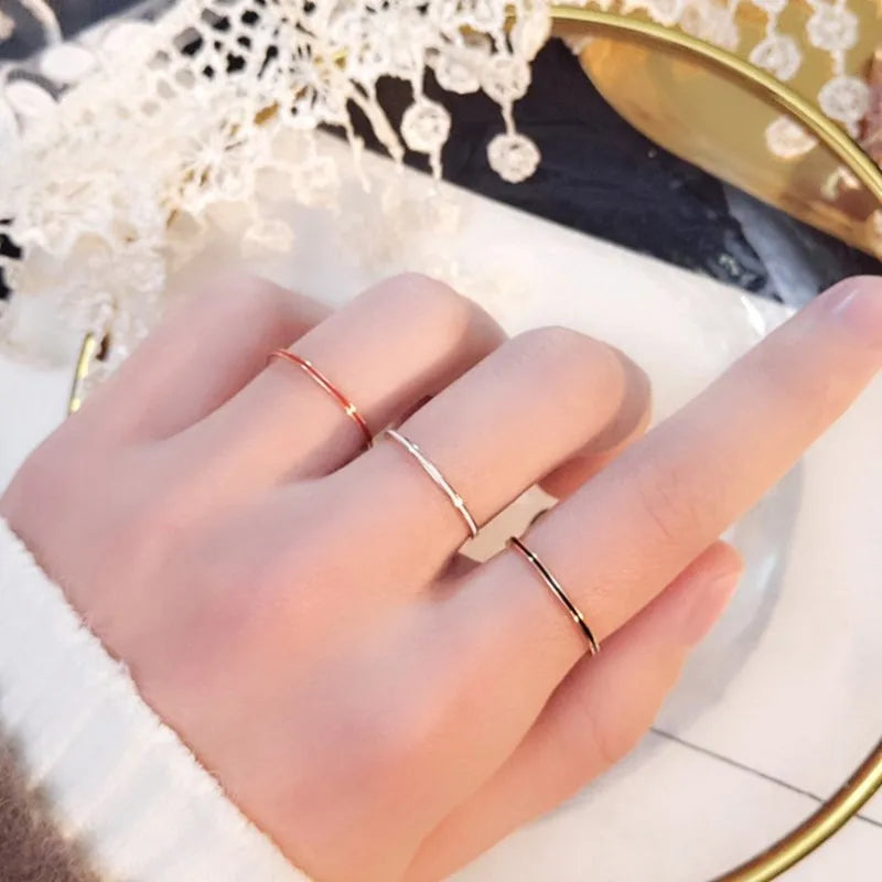 Thin Stackable Wedding Ring Set for Women - Enamel Stainless Steel, 1mm Wide