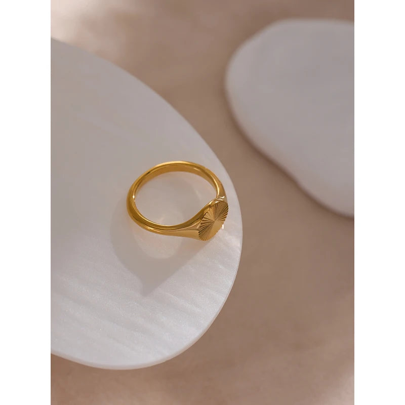 Golden Geometric Stainless Steel Ring for Women - Statement Jewelry, Multiple Sizes