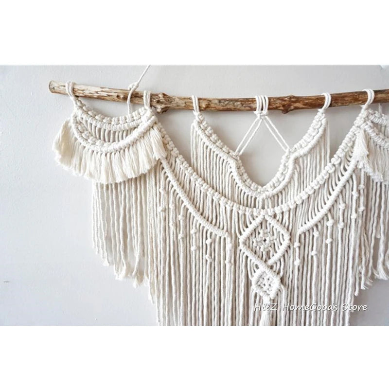 Bohemian Macrame Wall Hanging Tapestry with Tassels for Home Decor - Handmade Woven Art