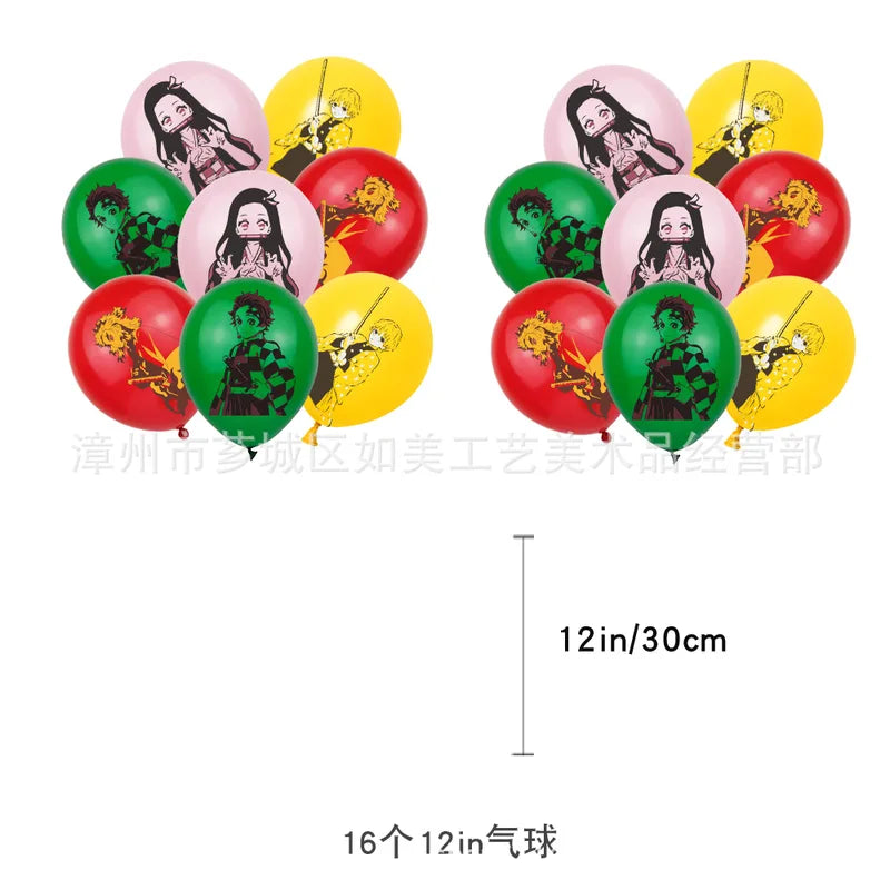 Anime Demon Slayer Birthday Party Decorations Backdrop & Balloons