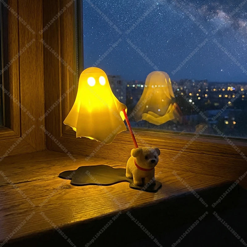 Cute Ghost LED Night Light with Dog Figure - Spooky Desk Lamp for Halloween Decor