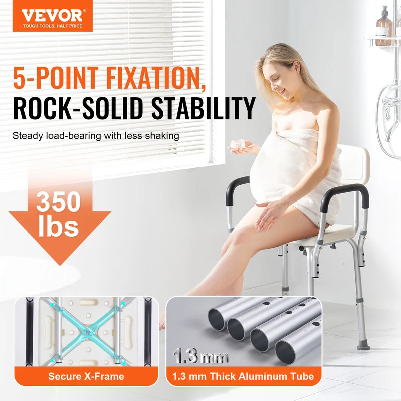 Adjustable Shower Chair with Backrest - Non-Slip Bathtub Seat for Elderly & Disabled, 350 LBS Capacity