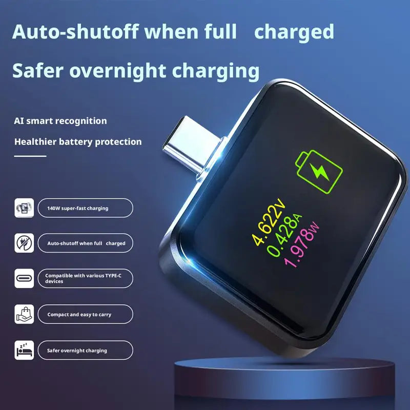 Smart Auto Power-Off Phone Charger 140W Fast Charging Adapter Digital Display