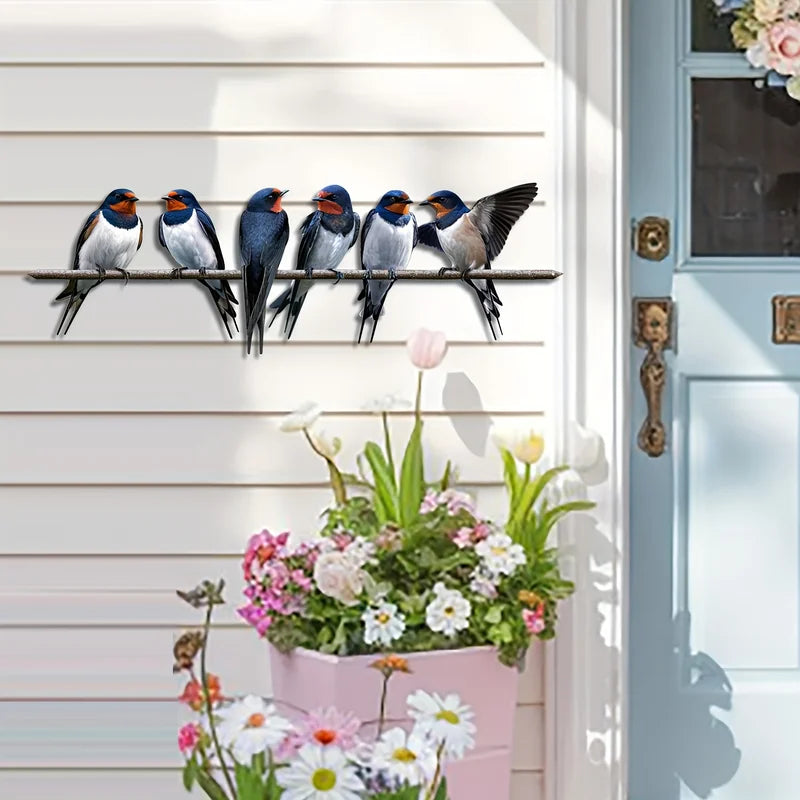 Metal Bird Wall Decoration - Outdoor Fence Branch Swallow Wall Art