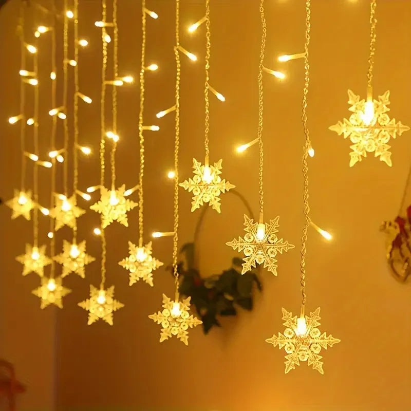 Indoor LED Snowflake Curtain String Lights for Festive Home & Party Decor