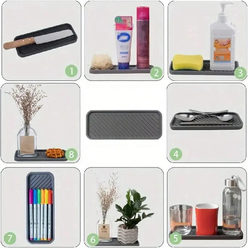 Silicone Sponge Holder Kitchen & Bathroom Organizer Tray - Multi Color