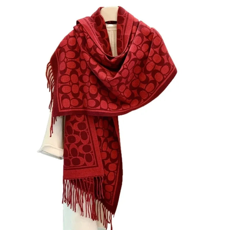 Unisex Thick Double-Sided Cashmere Feel Scarf with Tassels - Winter Fashion Accessory