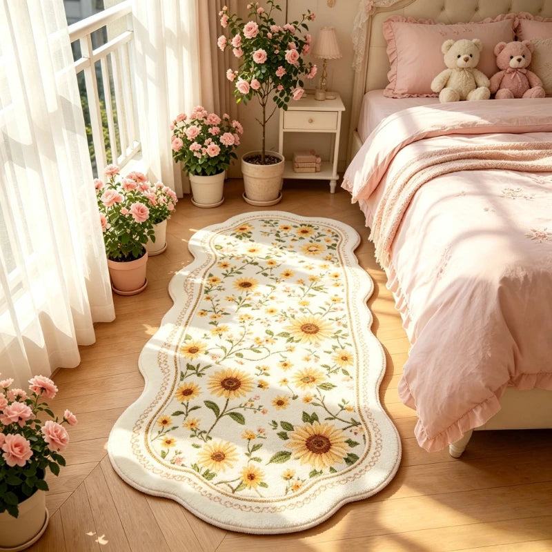 Fluffy Pink Flower Bedroom Rug - Irregular Soft Floor Mat for Living Room & Home Decor