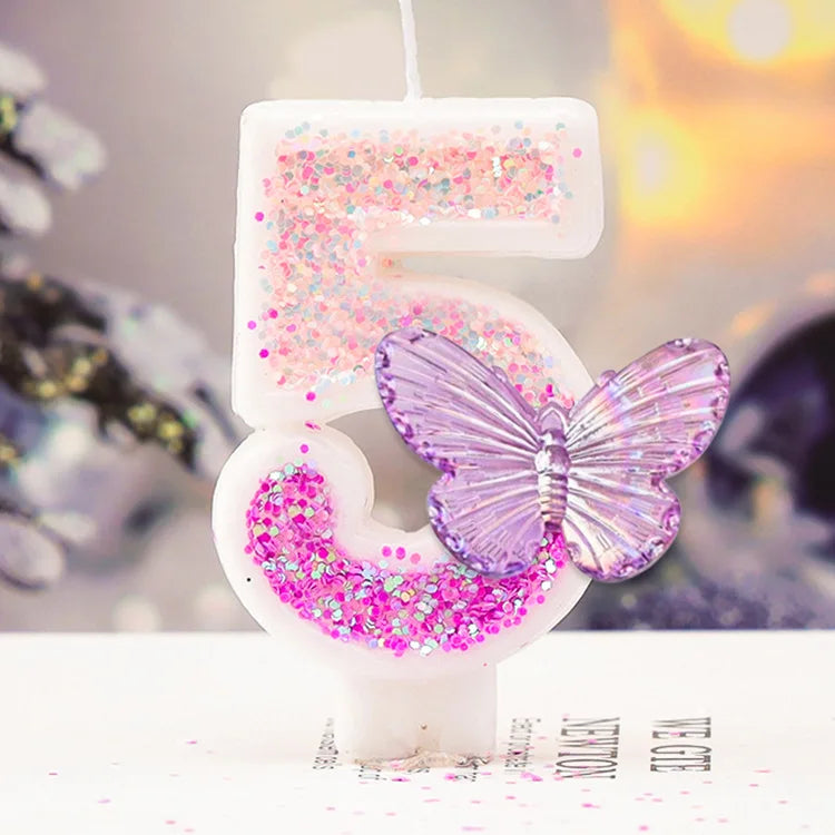 Gradual Change Purple Butterfly Digital Candle Creative Princess Birthday Decor