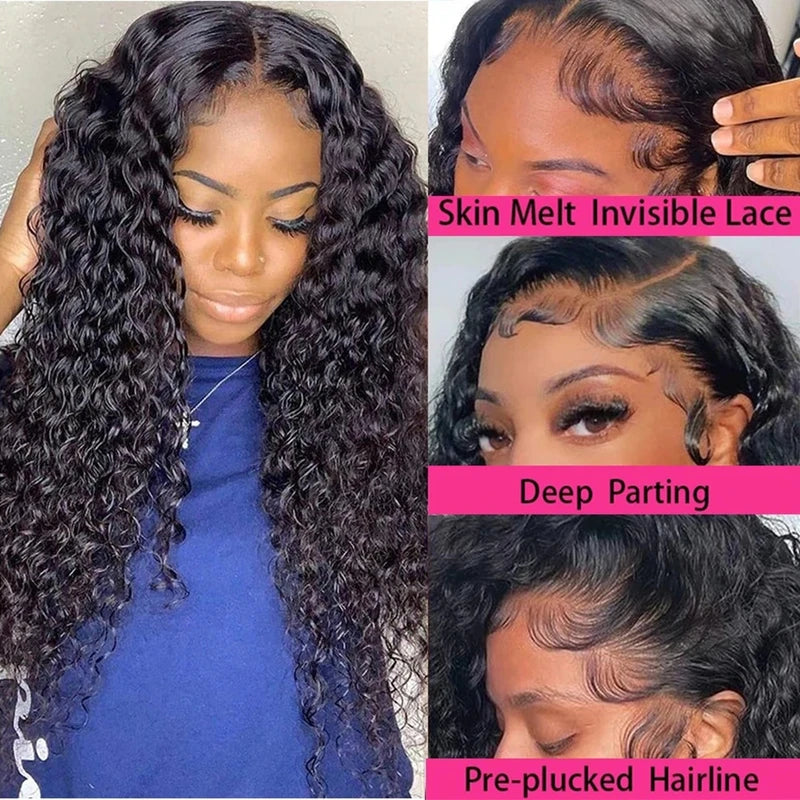 Deep Wave Lace Front Wig Human Hair 13x6 HD Transparent Lace Frontal 28-32 Inch for Women