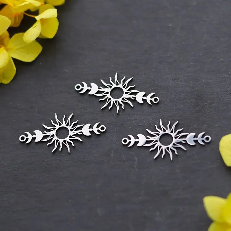 3pcs Sun Moon Star Jewelry Charms Pendant Set Stainless Steel DIY Accessories