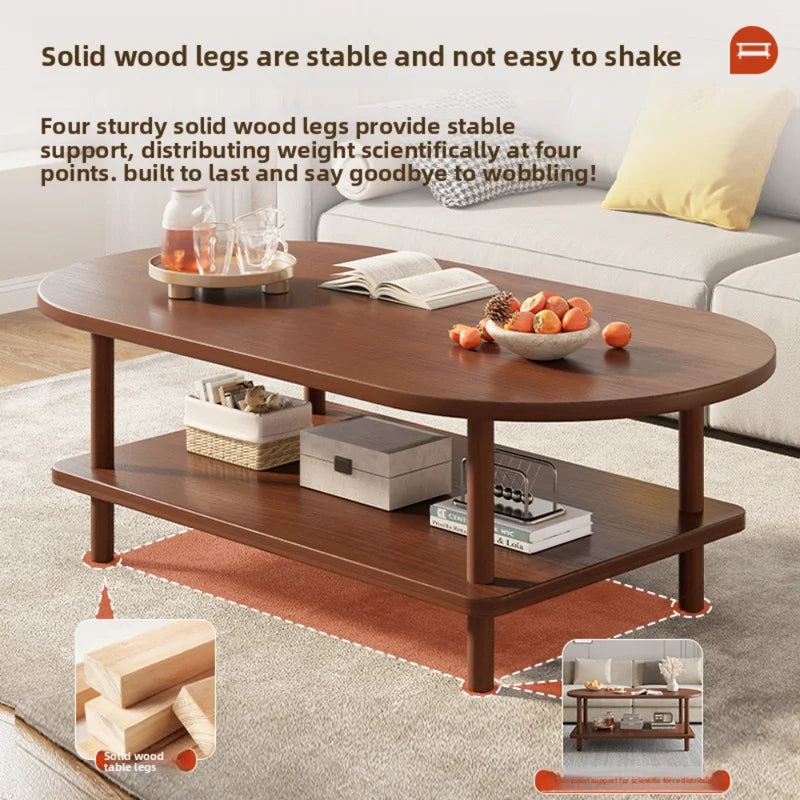 Modern Oval Coffee Table with Double-Layer Storage for Small Spaces, Child-Safe & Easy to Clean