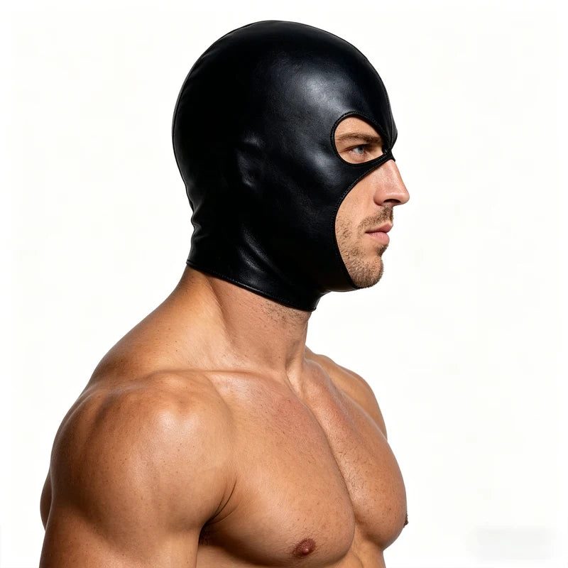 Unisex Faux Leather Hood Mask with Open Mouth Holes for Cosplay and Halloween