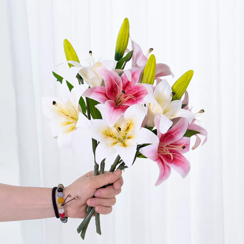 Artificial Lily Branch Flowers - Real Touch White Fake Flowers for Wedding Garden Home Decor