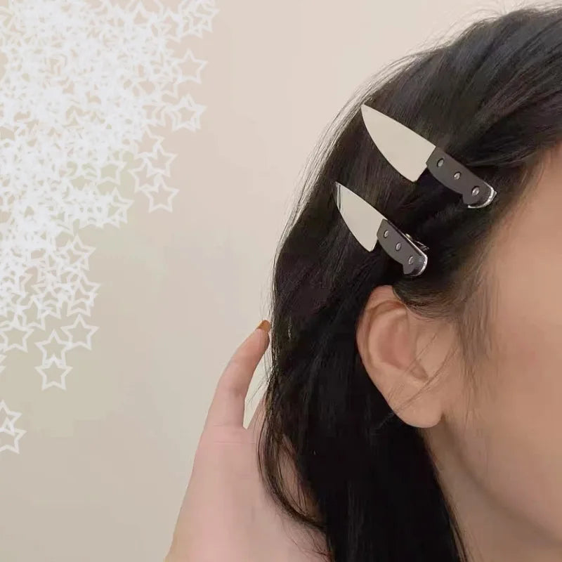 Gothic Emulation Knife Hair Clips 2pcs Side Bangs Hairpins Cosplay Party Accessory