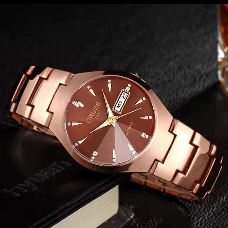 Men's Waterproof Luminous Dial Quartz Watch with Week Calendar - High Quality Stainless Steel