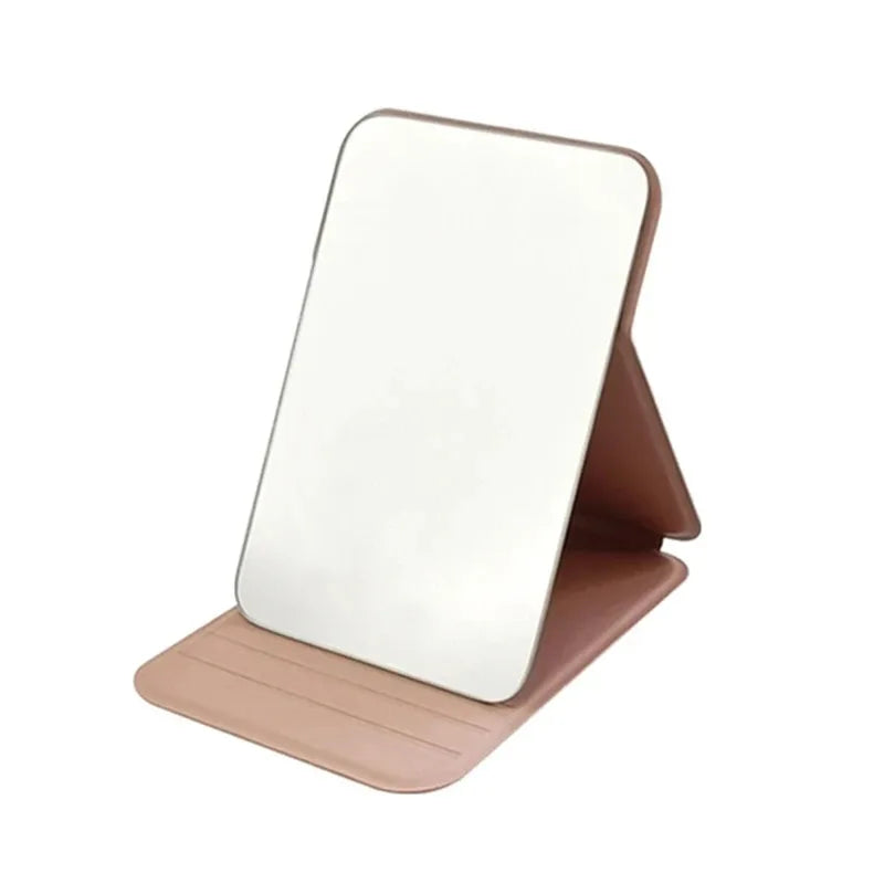 Portable Folding Makeup Mirror with Solid Color Handle - Compact and Stylish for Women