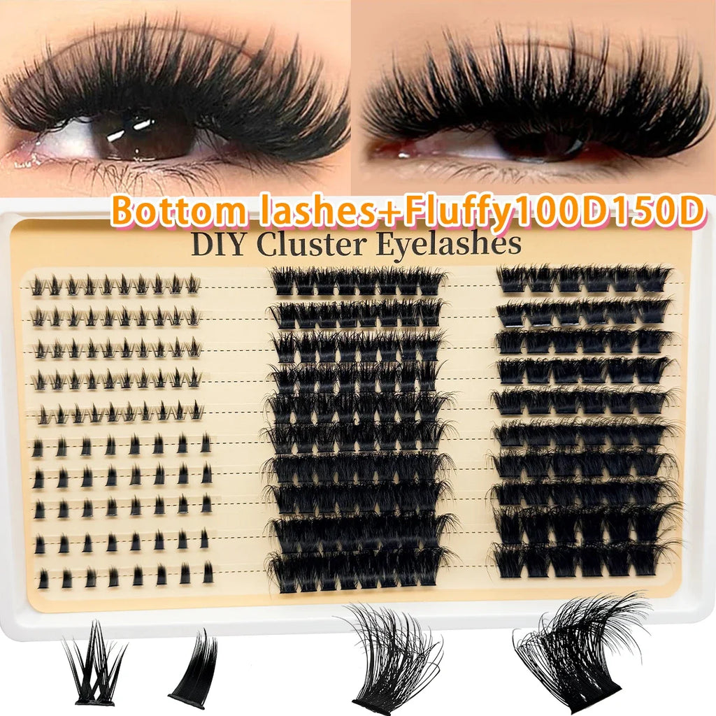 False Eyelash Clusters 5D Volume D Curl Spikes & Bottom Lash Attachments