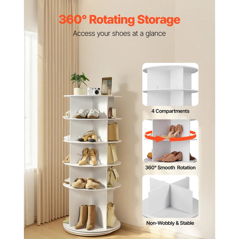 360° Rotating Shoe Rack Tower with Multiple Compartments for Closet and Entryway Storage