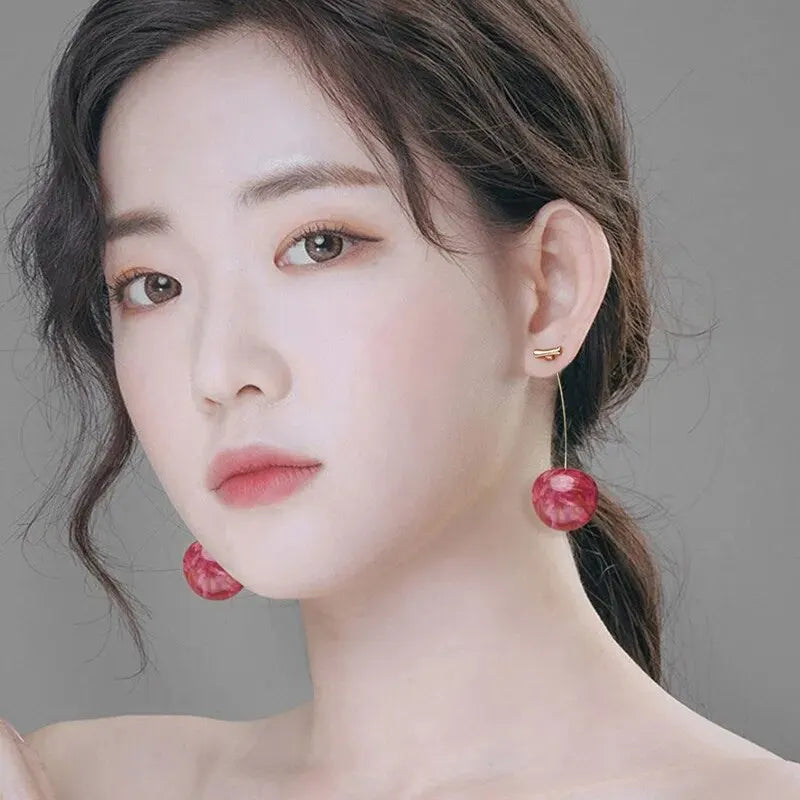 Red Cherry Drop Earrings for Women - Stylish Resin Fruit Dangle Jewelry