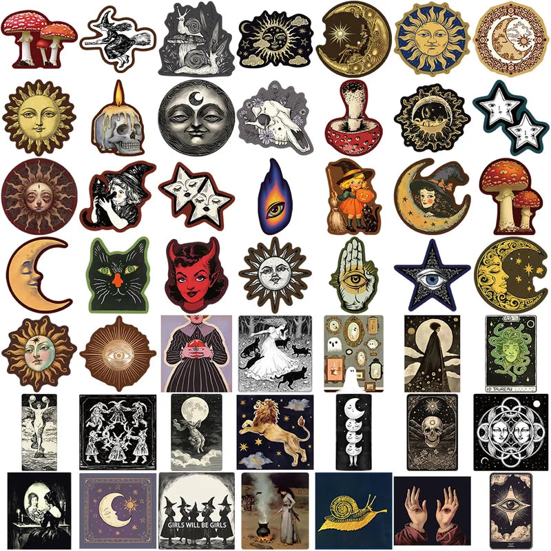 50Pcs Gothic Witch Moon Stickers for DIY Decor - Skateboard Phone Laptop Suitcase